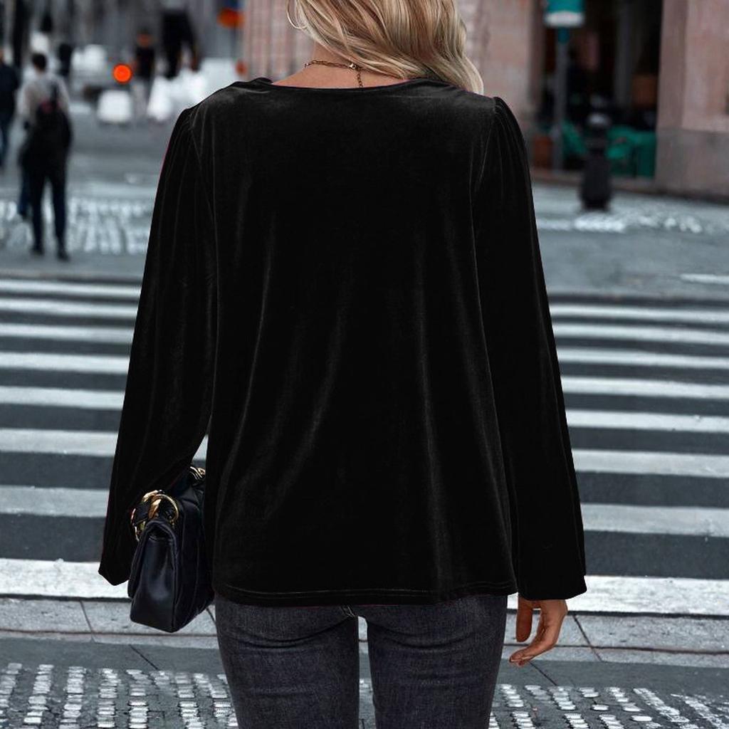 Damenmode Lässig Einfarbig Langarm V-Ausschnitt Oberteil