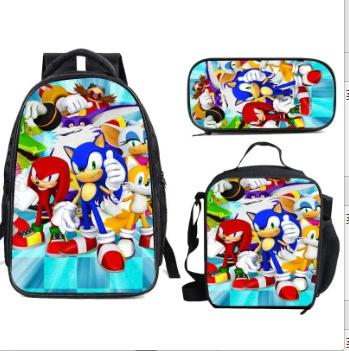 Sonic Backpack, Primary And Secondary School Students Schoolbag, Messenger Bag, Pencil Bag Three-Piece Set