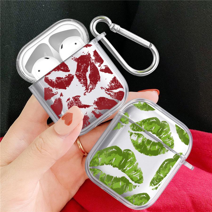 Case For Airpods Pro 4 2 Pro3 1 3 Pro2 Clear Earphone Cases Cover Fahion Red Lip Print