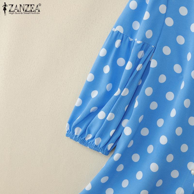 ZANZEA Women Casual V-Neck Loose Polka Dot Print 3/4 Sleeve Blouse