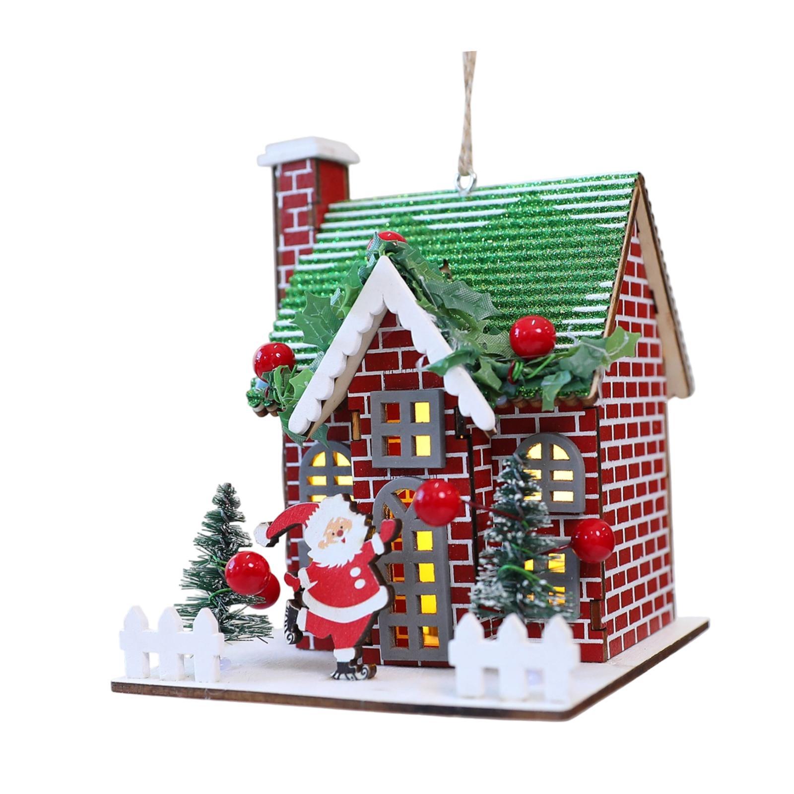 

Christmas Wooden House Ornament Buildings Gift Hanging Decor Santa Elements, Miniature for Home Office, Wall Festival Window