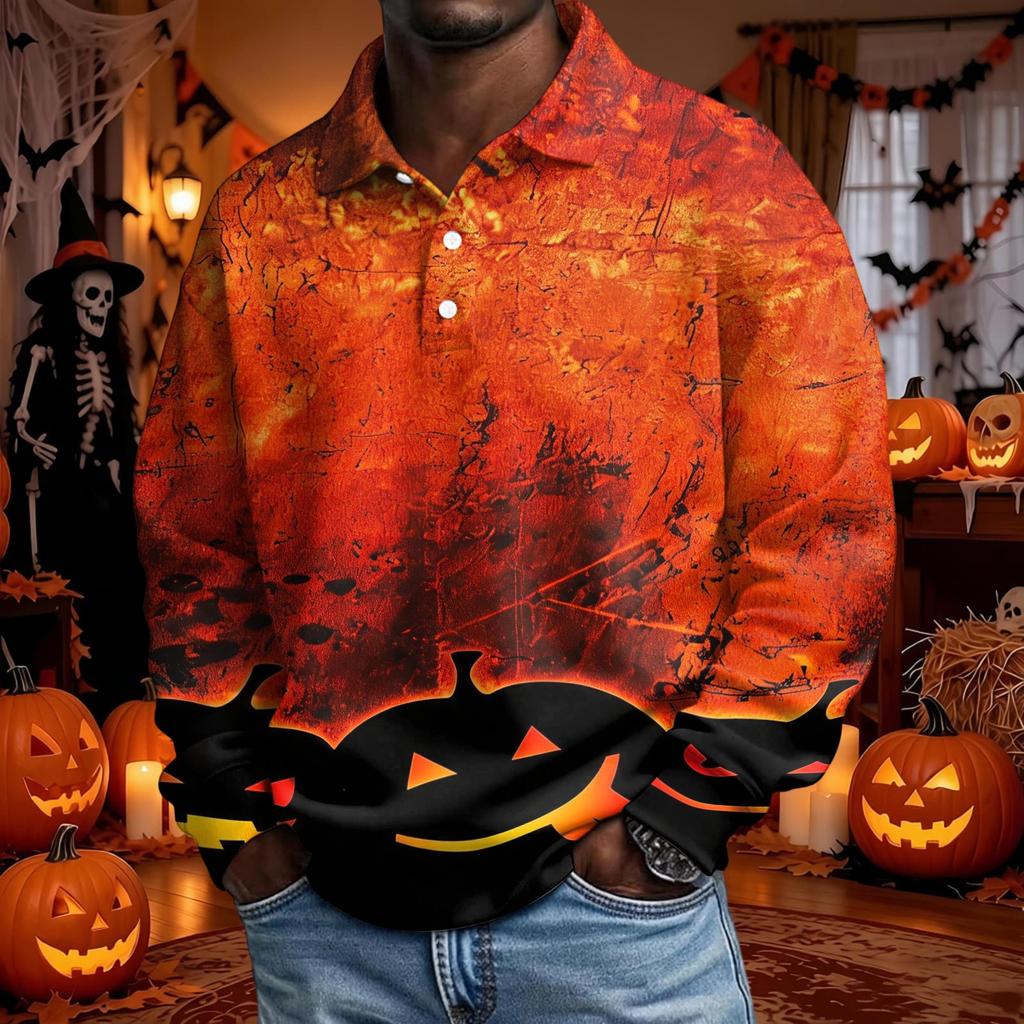 Men's Long Sleeve Button Down Shirt for Halloween Costume Party