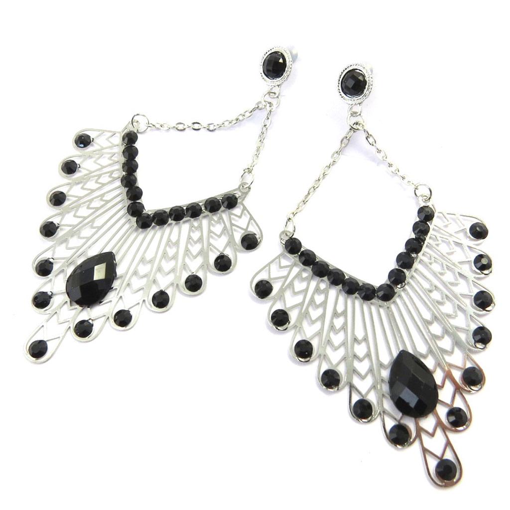 Les Trésors De Lily [M8088] - Silver Black 'Carmen' Earrings