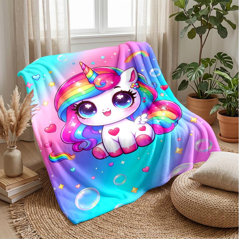 Rainbow Unicorn Theme blanket Lightweight Warm Flannel Blanket Decorative Throw Blanket for Home Decoration