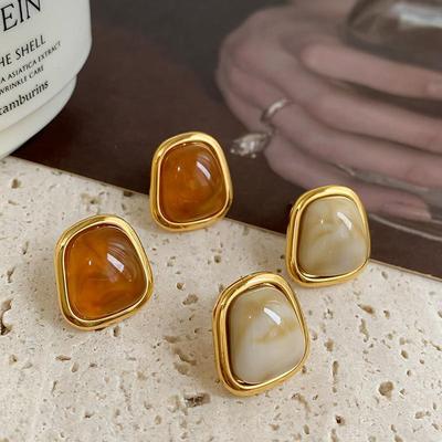 European Trend New High Design Luxury Amber Earrings For Women Fashion French Retro Style Jewelry Girl Gift Accessories