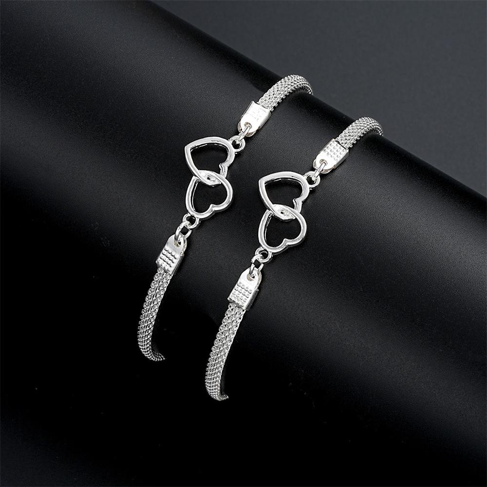 1Pcs Love Heart Couple Bracelets for Women Men Silver Color Double Layer Matching Chain Bracelet Lover Jewelry Gift