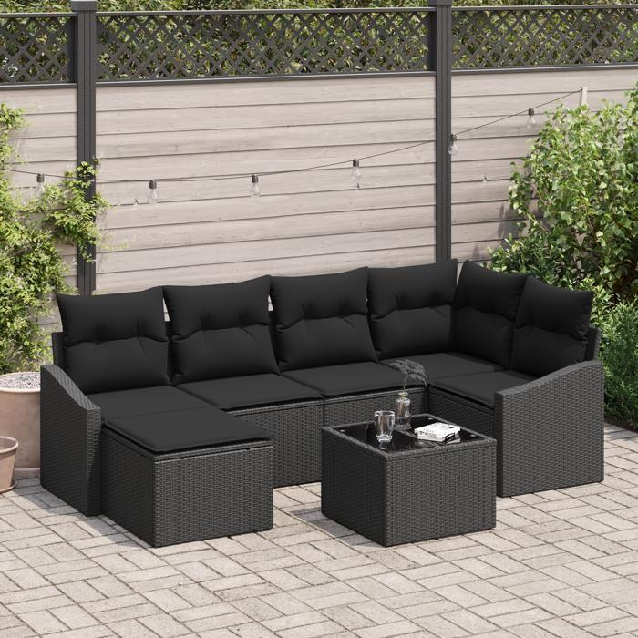 VidaXL Ensemble de Canapé de Jardin 7 pièces Avec Coussins Beige Rattan Poly 3346803