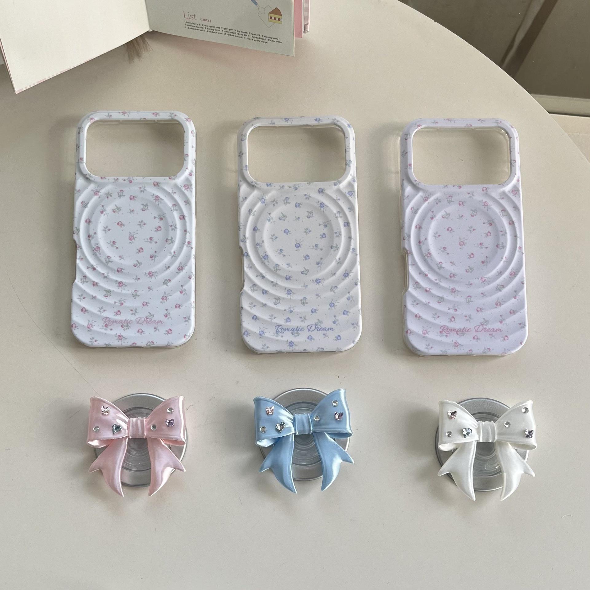 

Aesthetic Floral Magnetic Wave Stand for iPhone 17/16 Pro Max with Bow Holder iPhone 17 Pro