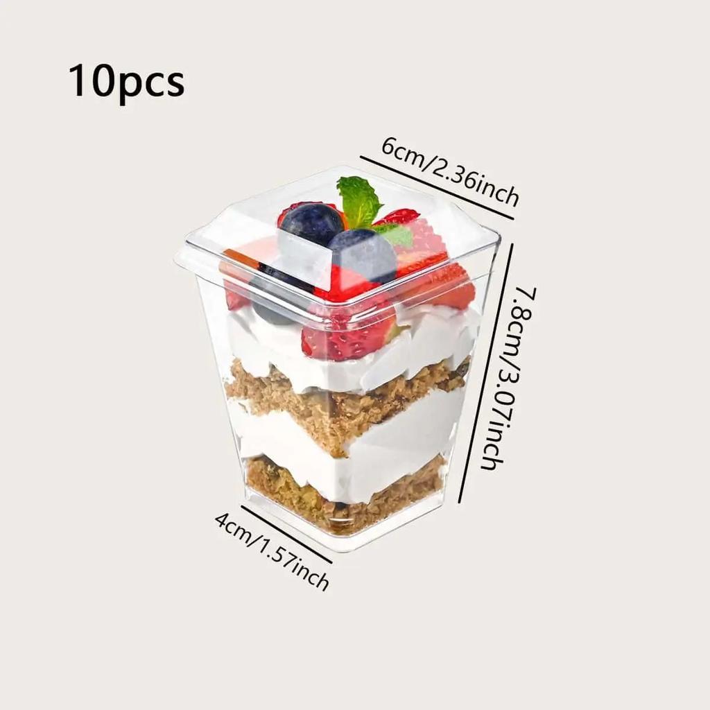 10pcs-Plastic Dessert Cups Square Trapezoid Disposable Food Cake Cup Cube Pudding Sauce Jelly Container