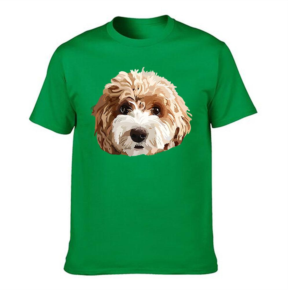 Mens Cotton TShirt Cute Fluffy Brown White Puppy Print Casual Crew Neck Short Sleeve Tee for Dog Lovers