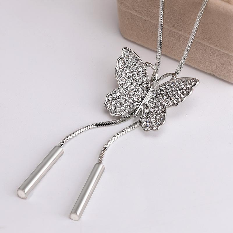

Beautiful Butterfly Alloy Necklace For Women Long Chain Chic Pendant Perfect Option Gift Butterfly Platinum
