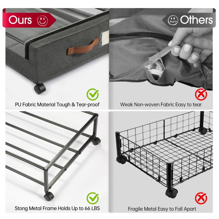 Under Bed Storage Containers 2Pack with Wheels Rolling Underbed Shoe Storage Organizer Metal Drawer