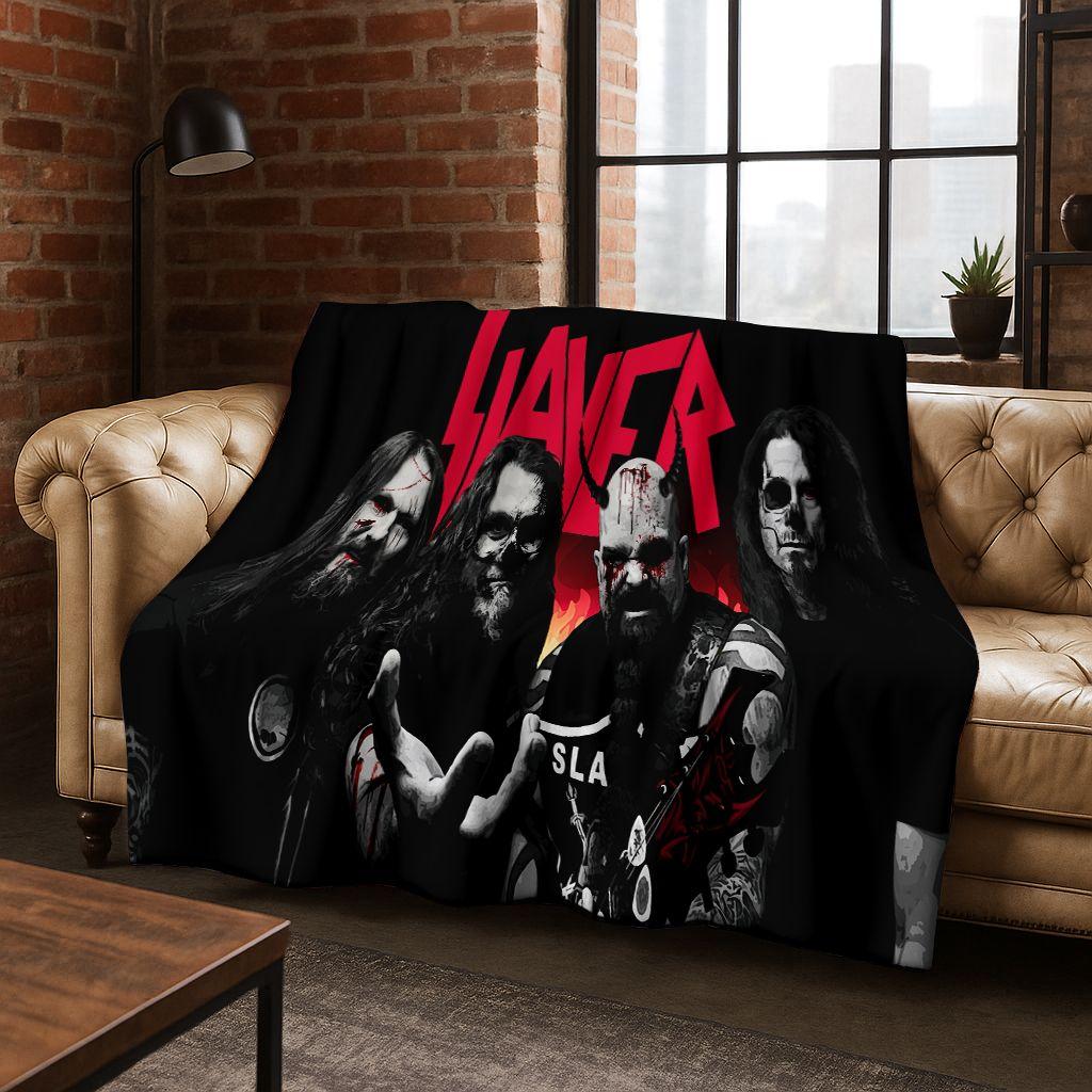 2026 Slayer Heavy Metal Rock Band Skull Art Flannel Blanket,Cozy Soft Throw Blanket for Home Bedroom Bed Sofa Picnic Cover Gift
