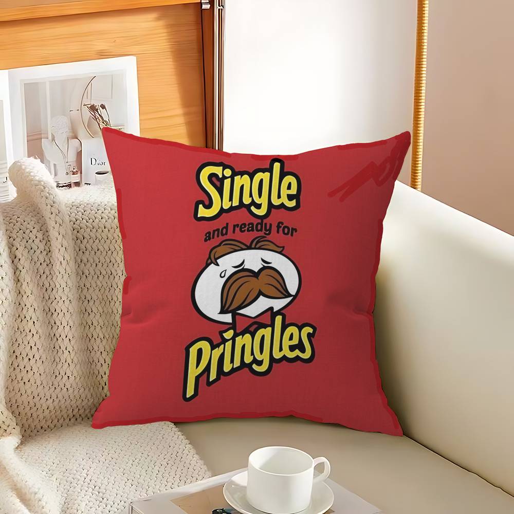 Classic Snack LOGO P-Pringles Pillow Covers Cartoon Sofa Decorative Home Double-sided Printing Short Plush Cute Cushion Cover