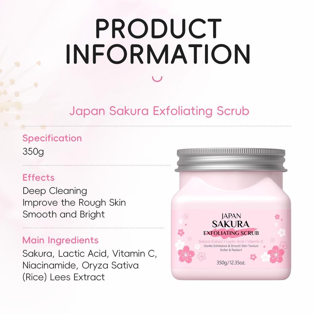 Smoothing Sakura Body Scrub, 12.3 oz Exfoliating Paste for Face & Body, Deeply Cleansing & Nourishing Scrub, Moisturizing Skin Care for Dry Skin