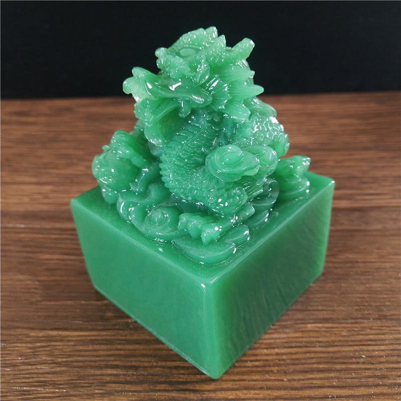 Chinese Dragon Statues Figurine Big Man-made Stone Imperial Jade Seal Crafts Year Zodiac Dragon Sculpture Home Decoration