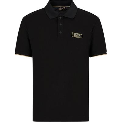 EA7 SS24 Tricou Polo cu Mânecă Scurtă, Croială Slim Fit, Logo cu Litere, Topuri Bărbați, Negru 7M000022-AF10342-UC001