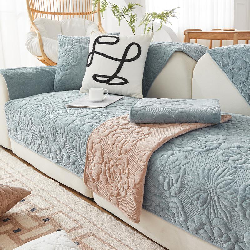 Winter Thickened Plush Sofa Mat Printed Pattern Anti Slip and Dustproof Sofa Cover L-shaped Sofa Full Coverage Sofa Towel Pillowcase