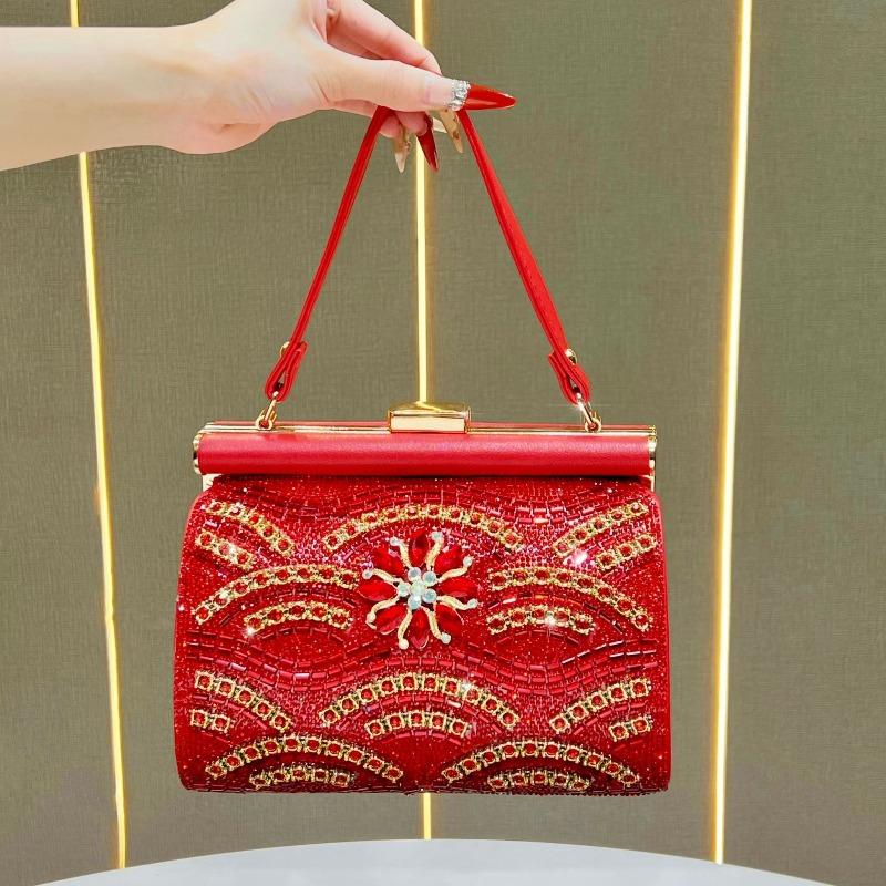 Evening Party Bag - Shiny Diamond-studded Shoulder Bag with A Slanted Strap, Elegant Evening Dress Bag