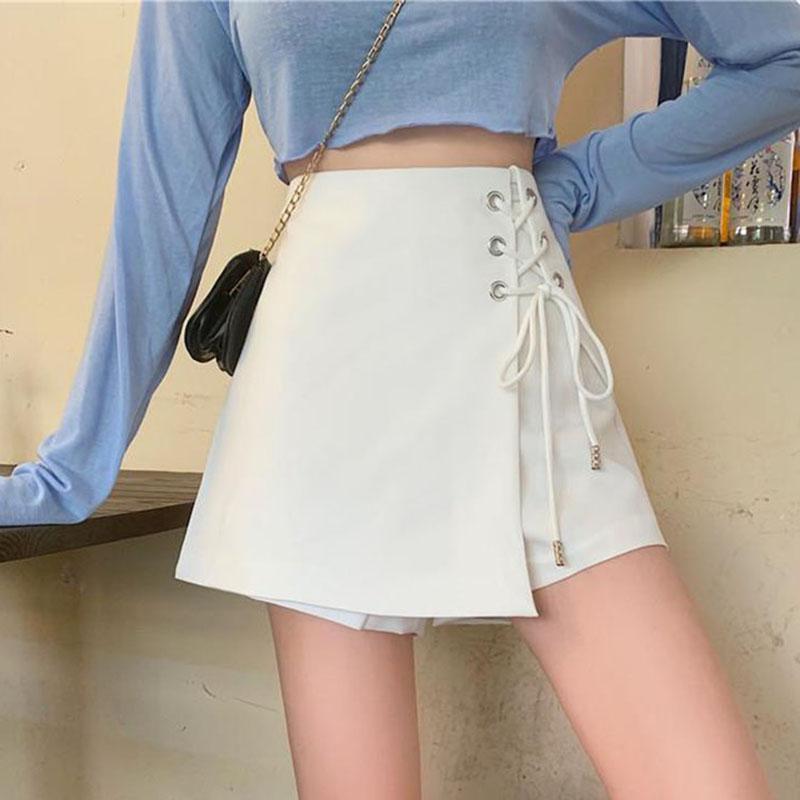 Women Skirts Large Size Casual A-line Mini Skirt Female Summer Solid Color Slim Lace-up Skirt High Waist Irregular Skirt