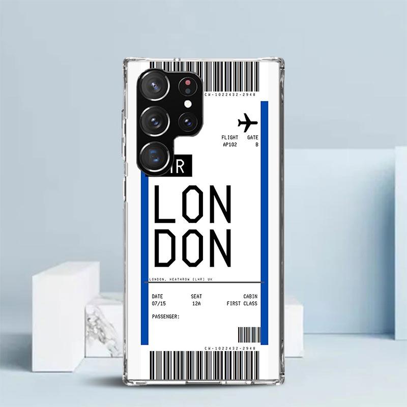 

Travel Ticket Label Phone Case For Samsung Galaxy S24 S25 Edge S26 Ultra S22 S23 Plus S21 + S20 FE Soft TPU Back Cover Galaxy S2 Samsung S24 Ultra