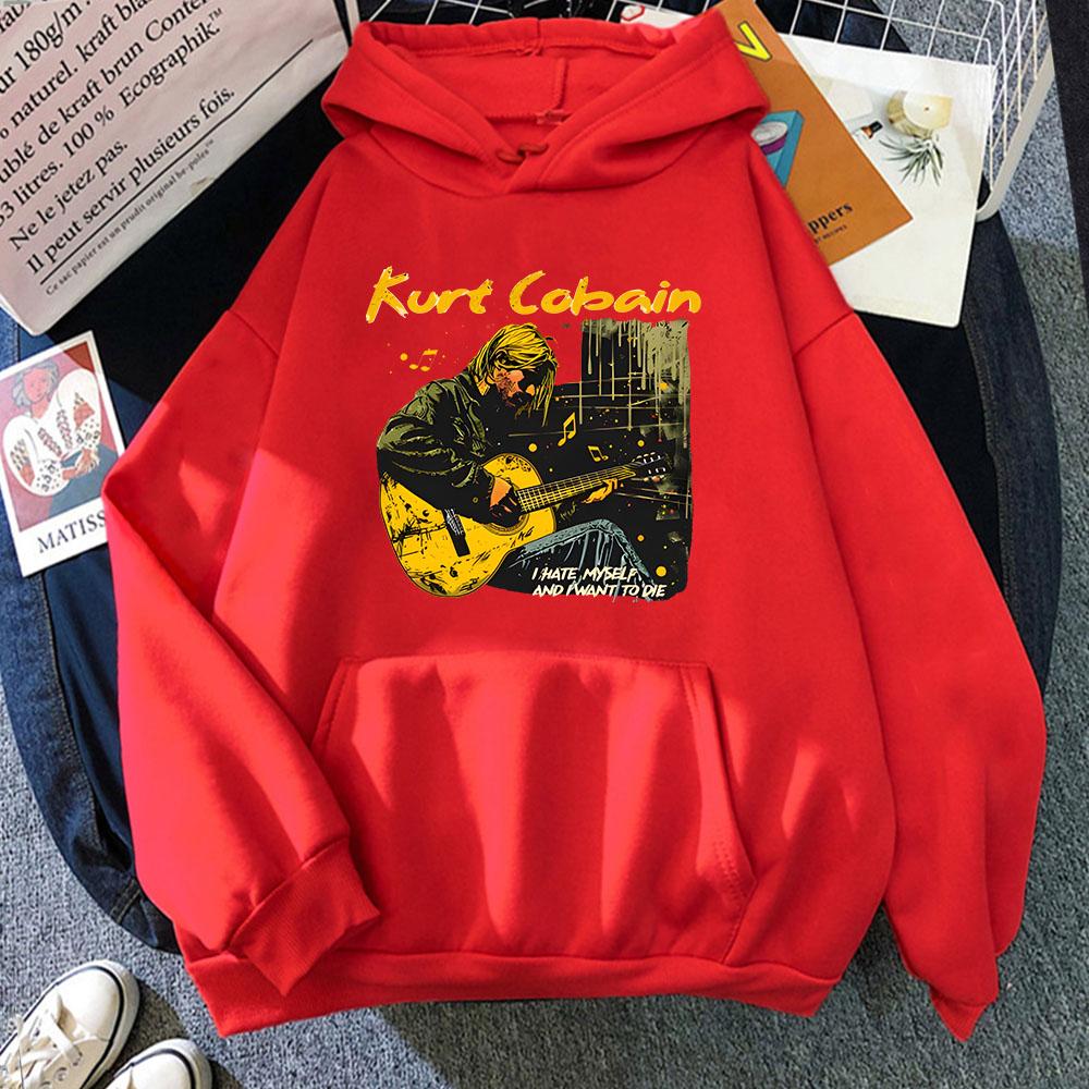 

Осенние толстовки Курта Кобейна в стиле хип-хоп для мужчин, толстовки с длинными рукавами и популярными персонажами, универсальная одежда, наряды XS красный