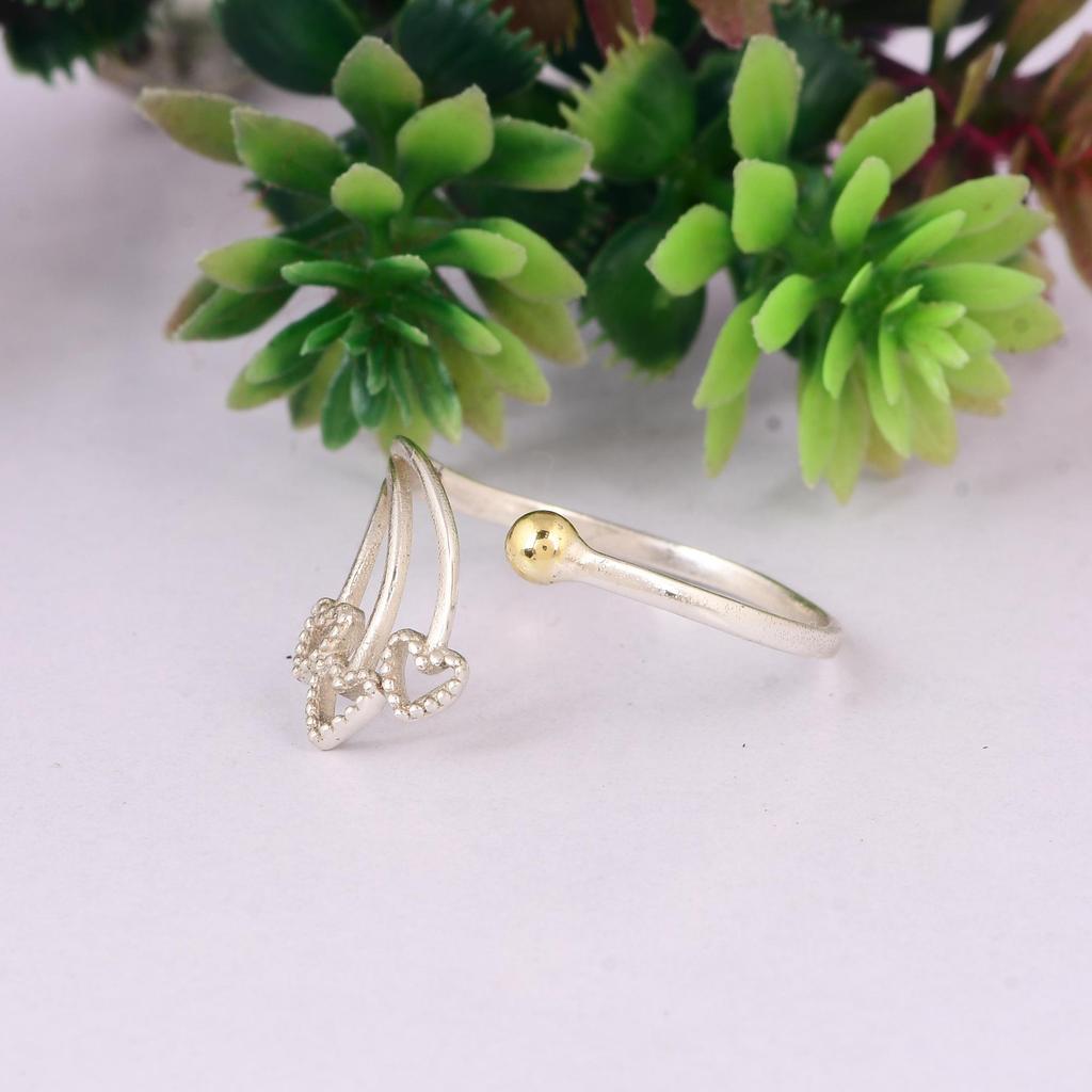 Triple Heart Silver Ring, 925 Sterling Silver Open Ring, Minimalist Heart Ring, Adjustable Love Ring, Dainty Romantic Jewelry, Gift for Her