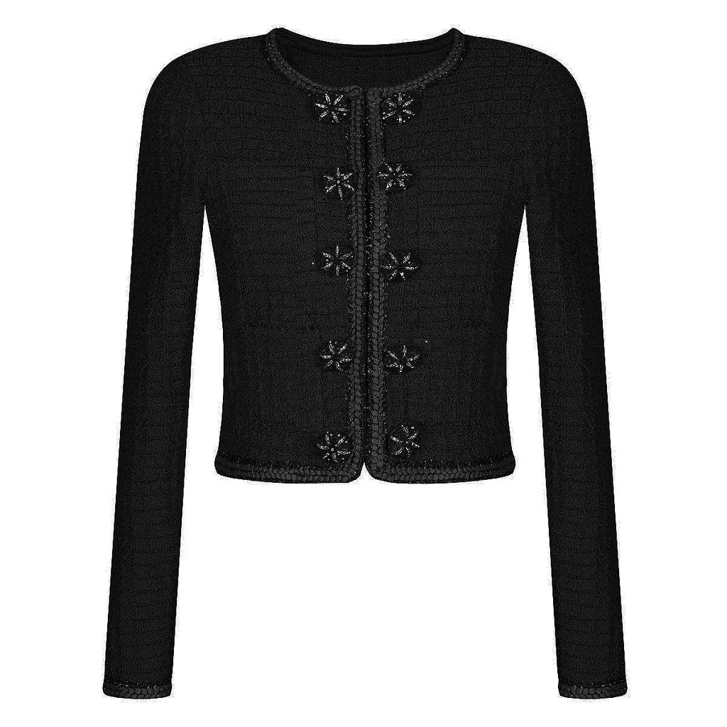 High-end quality spot spring and autumn new knitted Internet celebrity flower long-sleeved top jacket + trousers suit women 25252