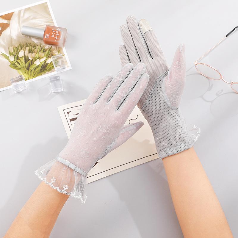 Sonnenhandschuhe Neuer Stil für Damen im Frühling und Sommer Fahren und Reiten Spitze Dünne UV Touchscreen Eisseide Handschuhe