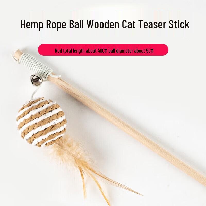YOUNGER PET Wooden Hemp Rope Cat Teaser Wand Set