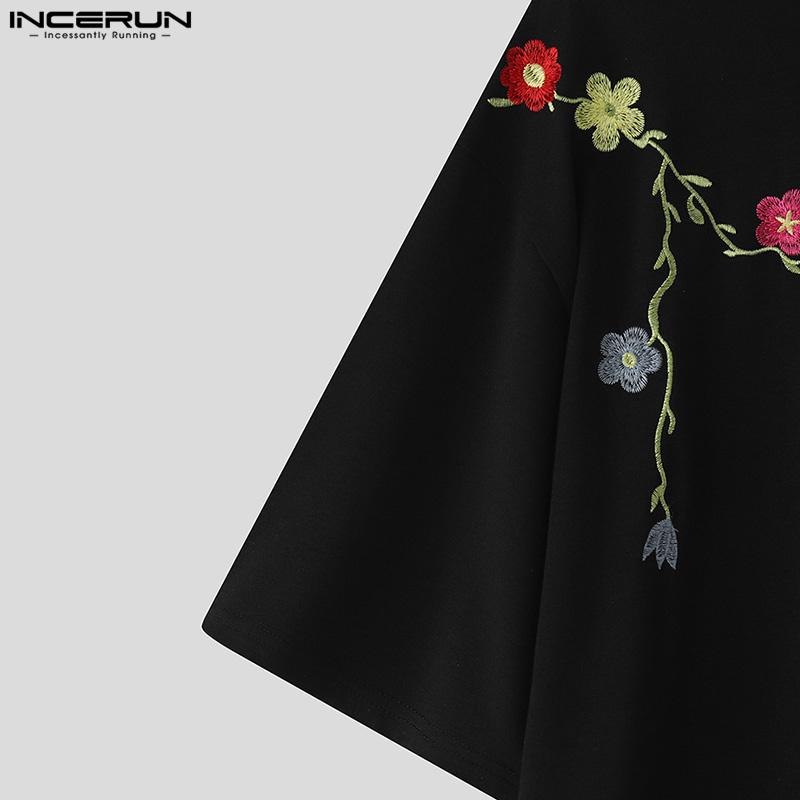 INCERUN Summer Men O-neck Short Sleeve Embroidery Casual Oversized T-shirts