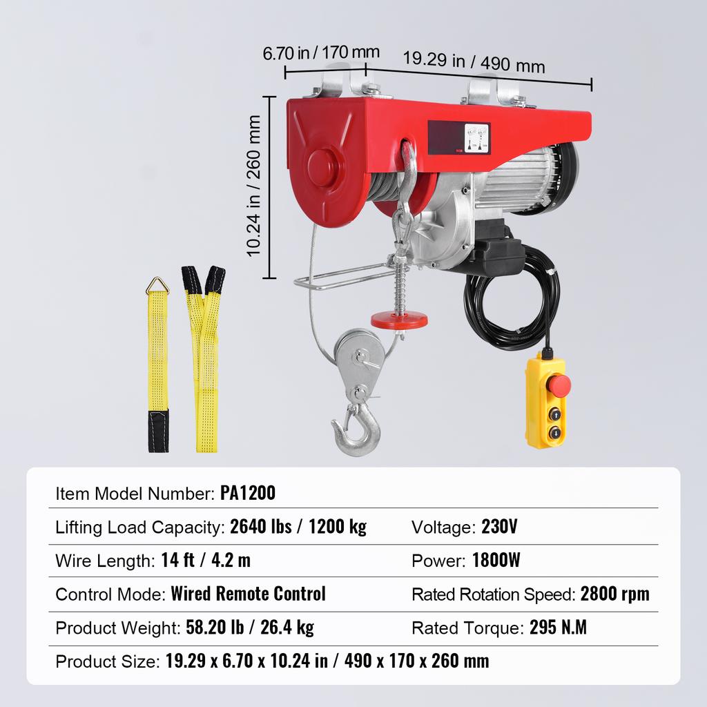 SucceBuy 550-2200 Lbs Wired Electric Hoist Steel Wire Winch with 40ft Single Cable Lifting Height for Garage Warehouse Factory