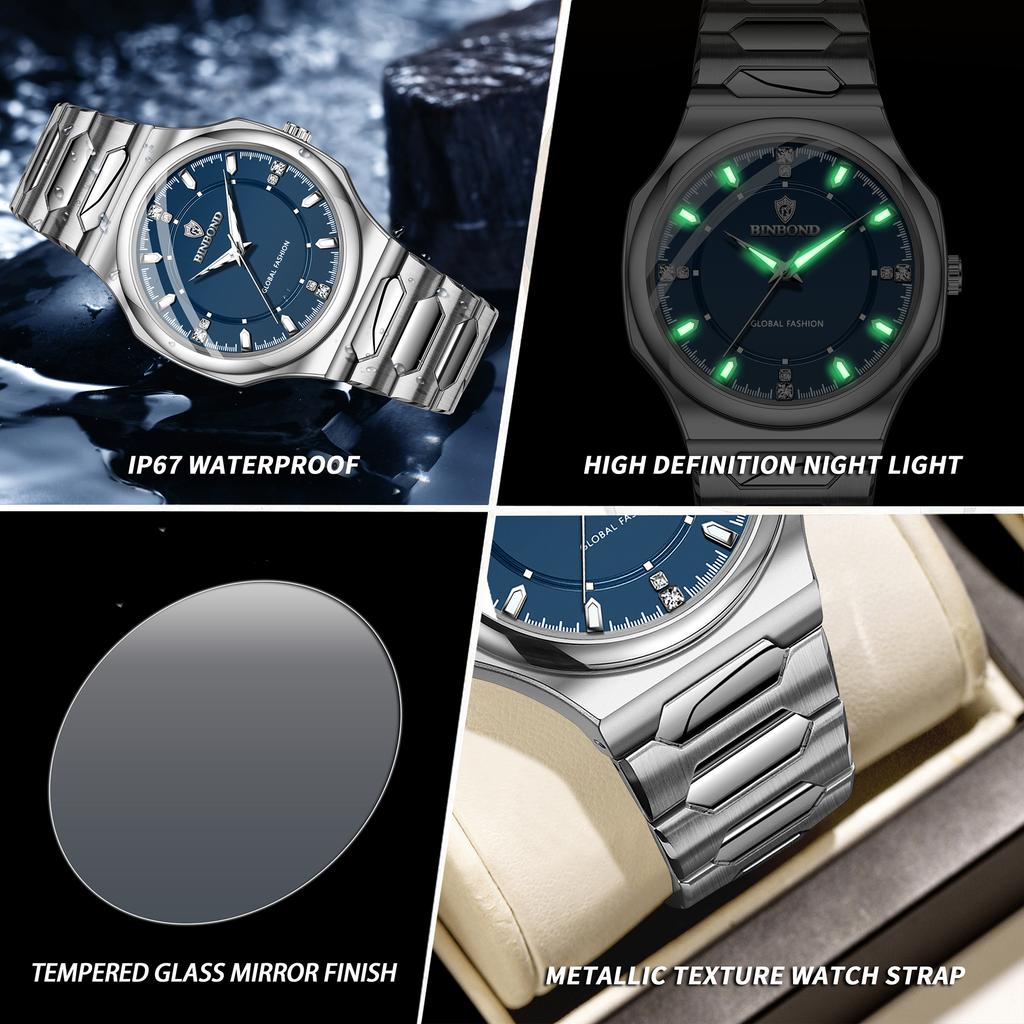 Quartz Men's Watches Luxury Luminous Waterproof Watch For Man Durable Stainless Steel Reloj