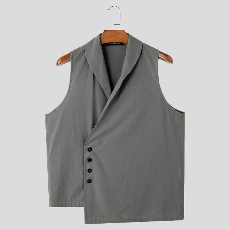 INCERUN Summer Men V Neck Sleeveless Buttons Side Casual Cargo Tank Tops