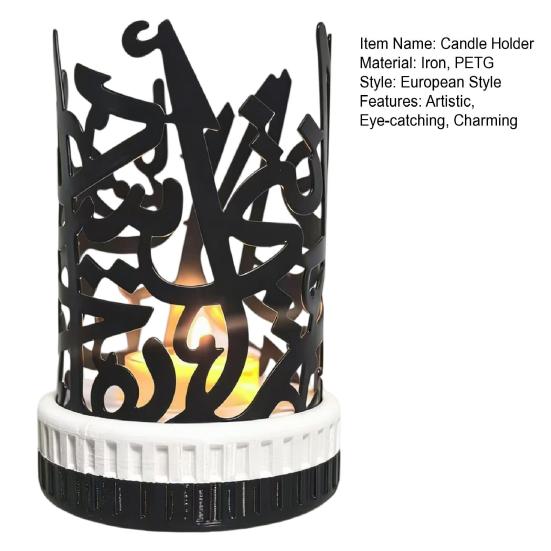 Ramadan Candle Holder Retro Arabic Style Black Iron Tealight Holder with Islamic Engraving for Eid Home Table Mantel Decor