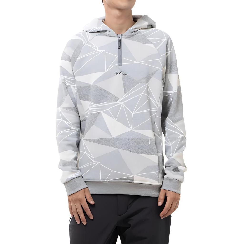 adidas Geometric Half-Zip Long Sleeve Hoodie 'White Grey' Men's IA2623