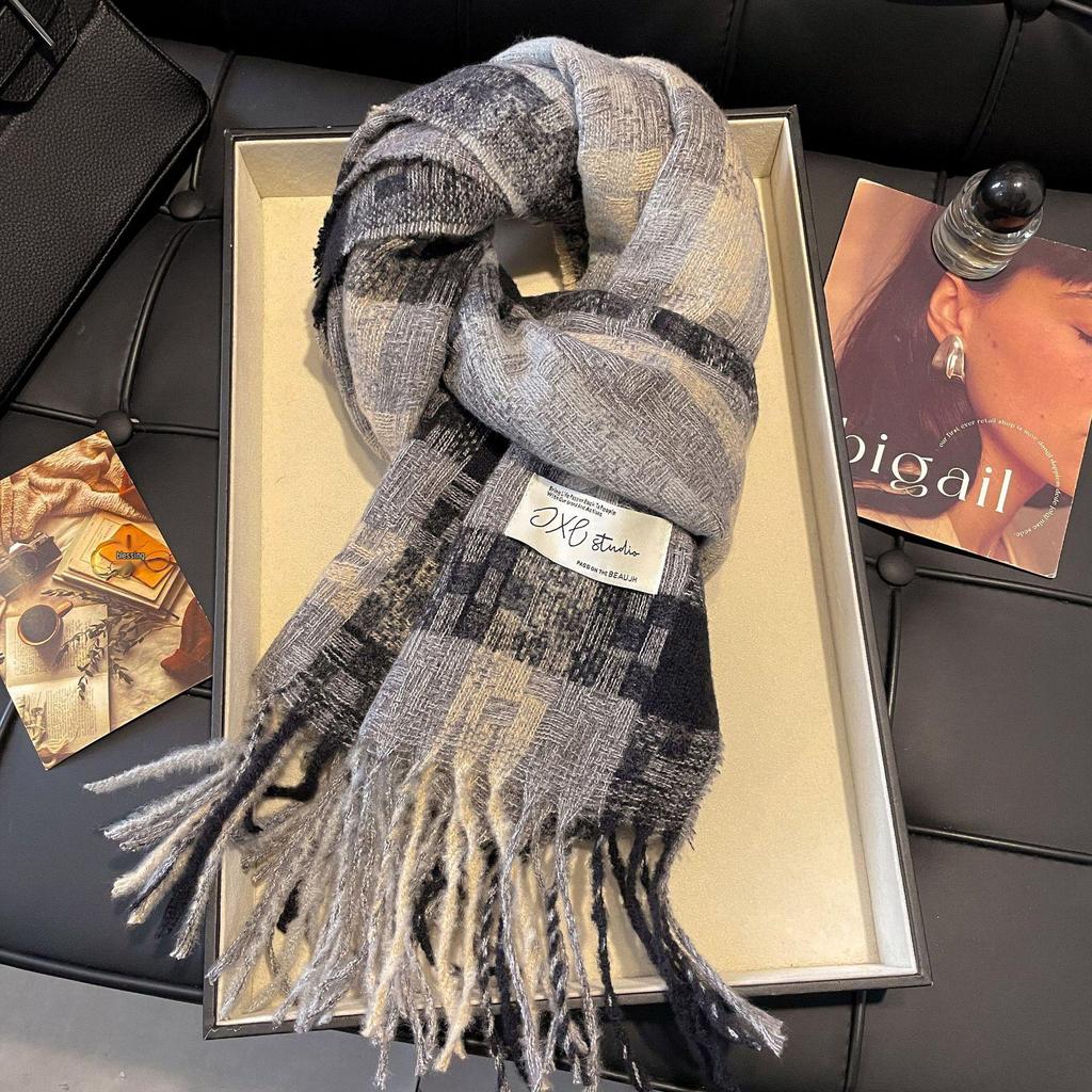 Women's Winter Imitation Cashmere Scarf - White Mohair Shawl Neck Warmer