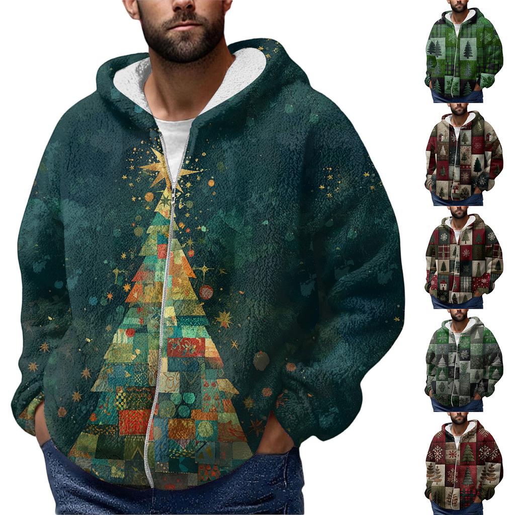 Felpa con cappuccio in pile con cerniera invernale da uomo con tasca applicata, giacca casual