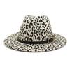 Wzcx Fashion Belt Flat Top Women Leopard Felt Hat Autumn Winter Casual Tide Personality Girls Jazz Hat Adult Cap