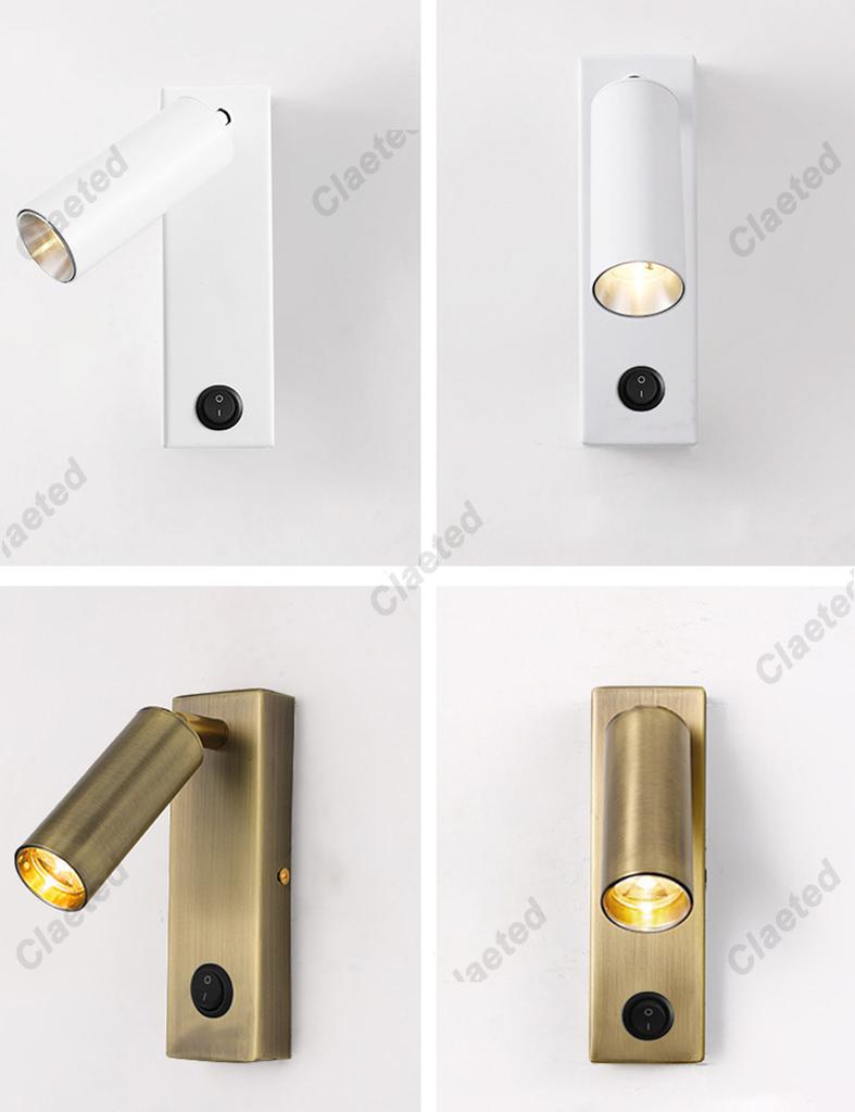 New Led Wall Lamp Sconce with Switch Black Brass Creative USB Port Reading Wall Lamp with 3W Spotlight for Bedroom Bedside