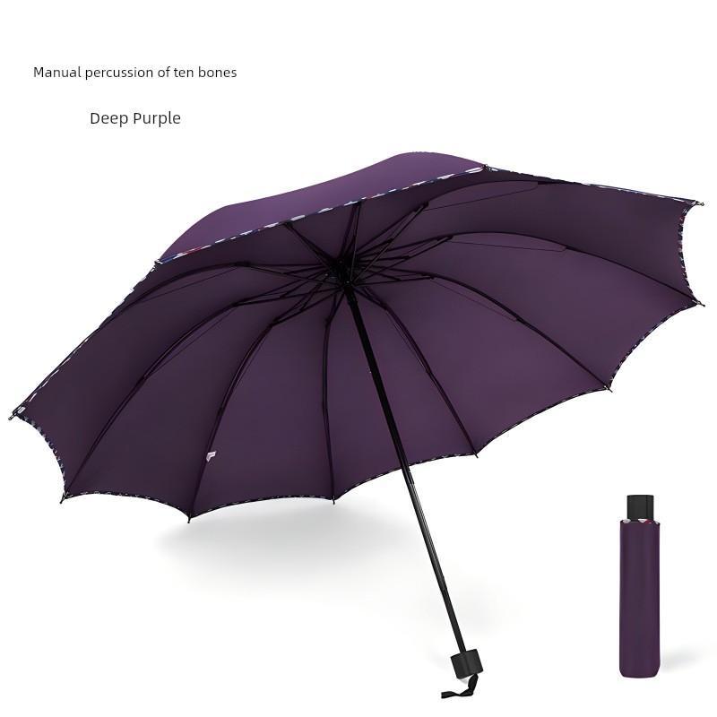 Ten-Rib Extra-Large Folding Umbrella, Uv Protection Umbrella for Three People, Dual-Use for Sun and Rain, Enlarged Manual 70% off Sun Umbrella