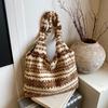Women's Striped Plush Shopper Tote Bag Lightweight Large Capacity Ethnic Style Shoulder Bag Fluffy Casual Winter Underarm Bags