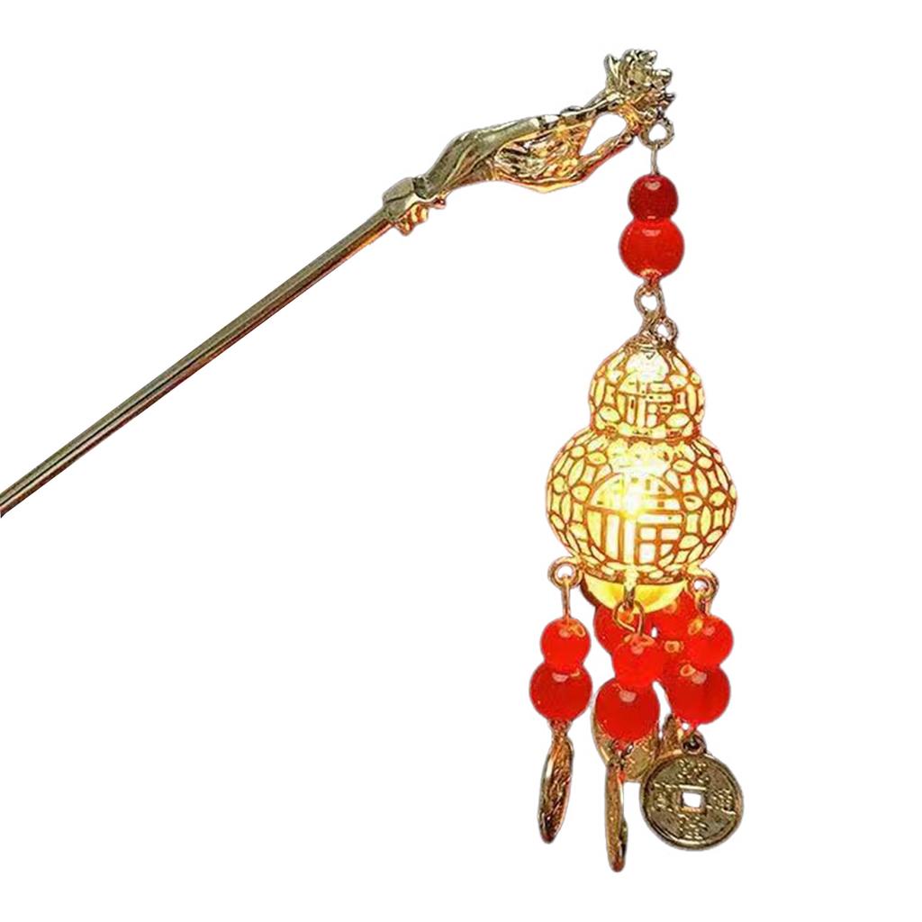 Chinese Style Flower Hairpin Female Creative Lotus Lantern Tassel Hairpin Retro Metal Hair Accessories Hanfu Hair Accessories