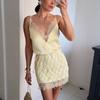 European and American women's clothing summer new sexy temperament V-neck lace splicing slim suspender dress