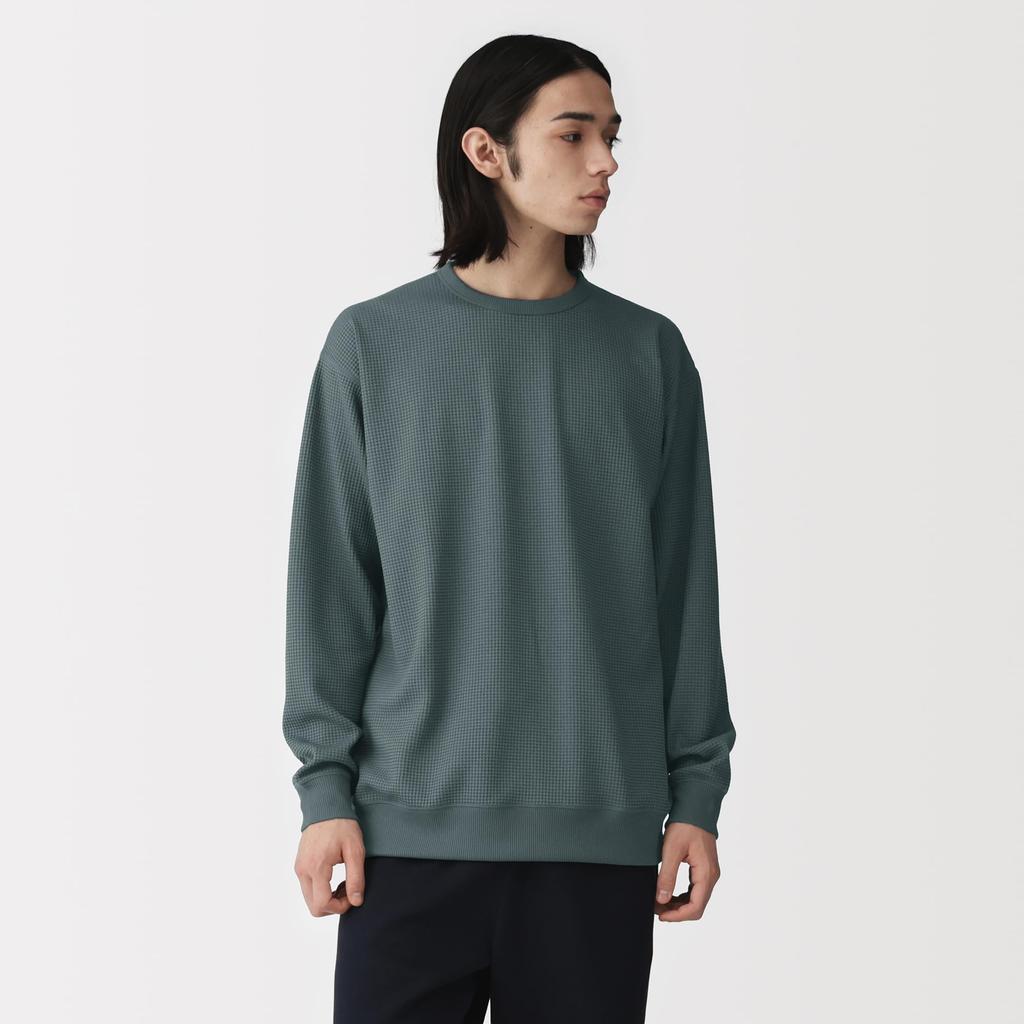 MUJI Waffle Crew Neck AB1OHA6S Smoky Blue S <Circulation> Men's UV-Cut Quick-Drying Long-Sleeve T-Shirt