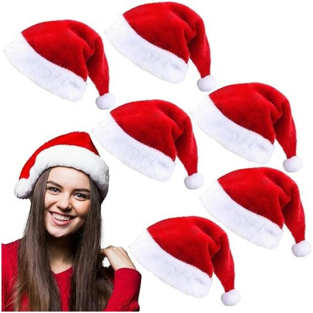 Fluffy Red Santa Hats Set with Plush Brim and Liner for Adults Men Women Christmas New Year Party Supplies and Gifts Xmas Hats