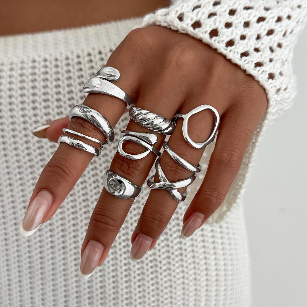 DIEZI 9pcs/set Hip Hop Hollow Metal Finger Rings For Women Girls Men Punk Gold Silver Color Geometric Knuckle Joint Ring Jewelry