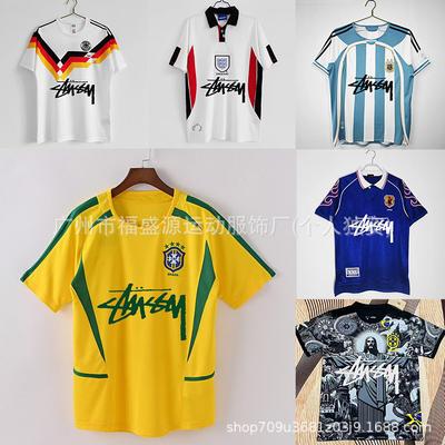 Retro Jersey Brazil Argentina Germany England Portugal Spain Signature Short Sleeved Football