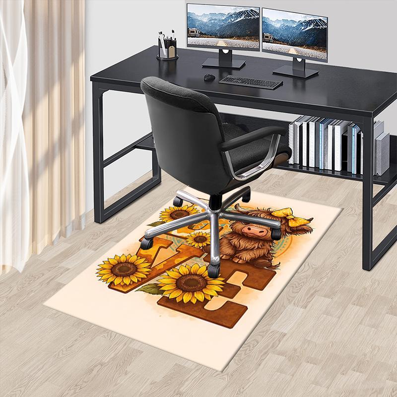 

Highland Bull Theme Love Chair Mat Office Carpet, Large Rug for Home Decor, Suitable for Bedroom, Living Room & Various Rooms 60cm by 90cm