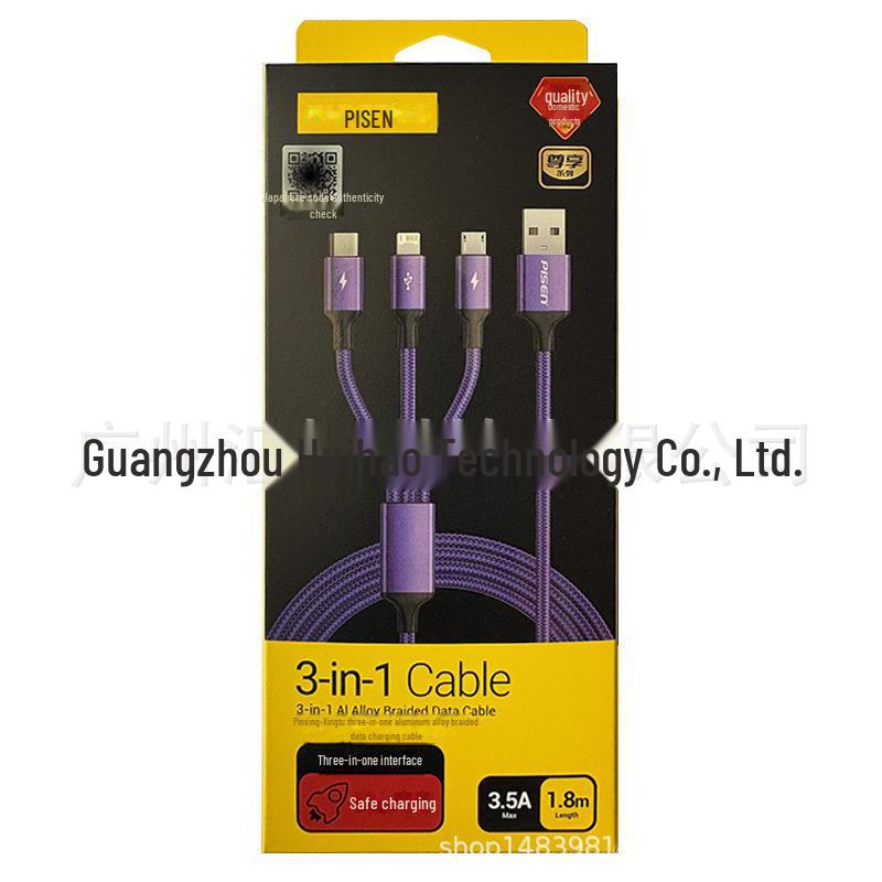 PISEN 3-in-1 Braided Aluminum Alloy Data Cable for Apple/Android/Type-C Devices